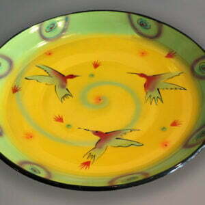 Large Yellow Green serving plate With Hummingbirds