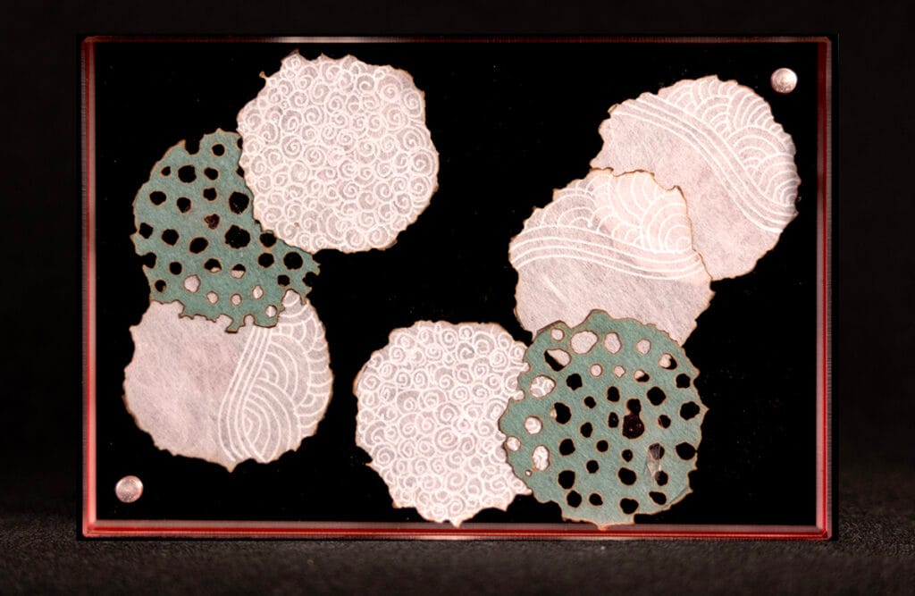 Cherry Blossoms - Ink, Burnt Hanji Paper, in a lucite frame