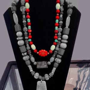 Small Recycled Red and Turquoise Necklacel