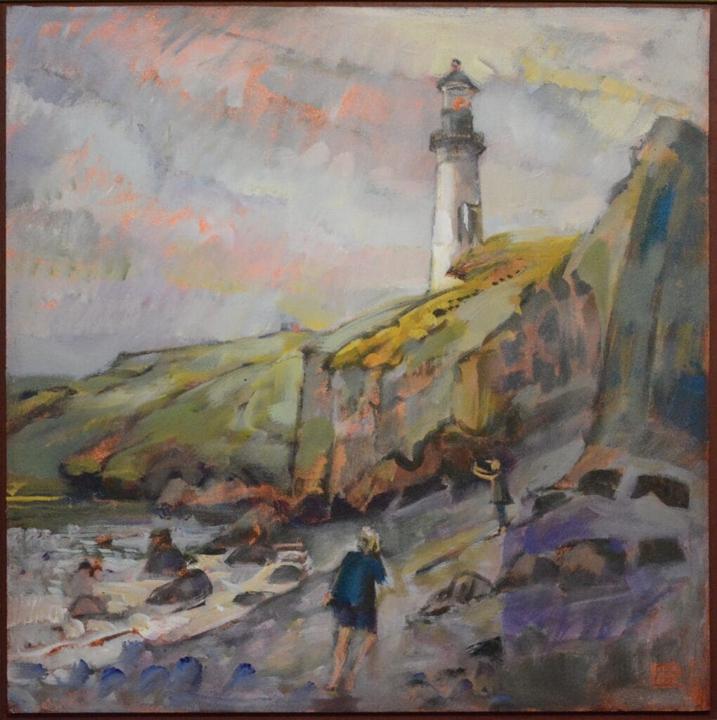 Cobble Walkers at Yaquina Head acrylic on panel.