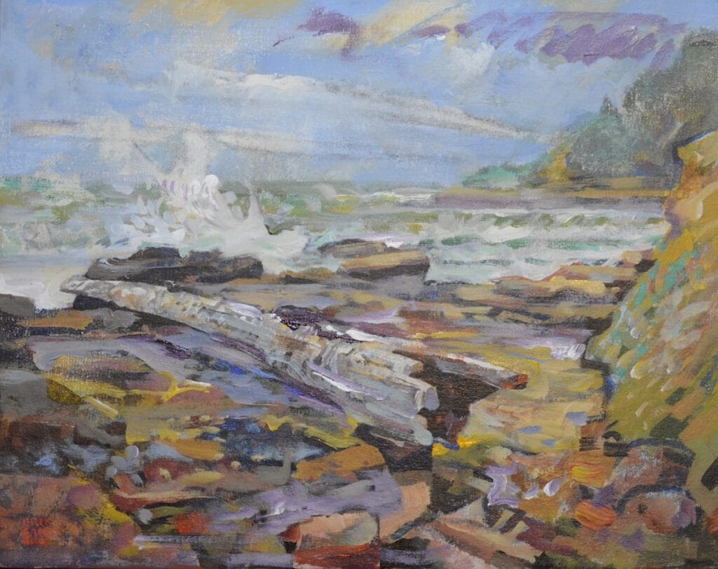 Log at Perpetua acrylic on panel.