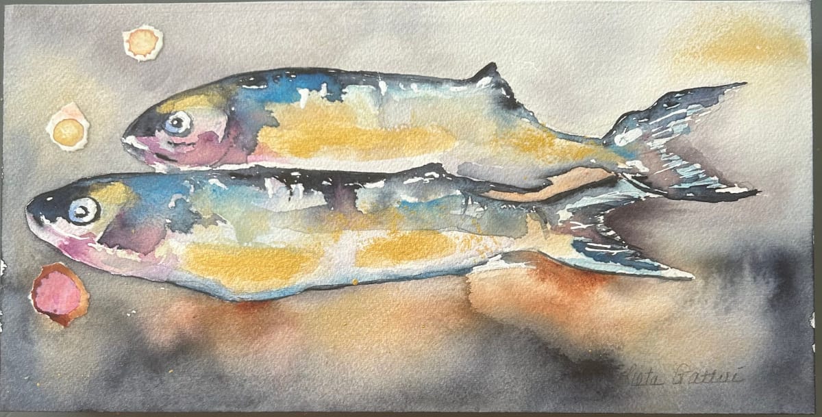 Lieta Graterri artwork displaying mulit-color fish on colorful background.