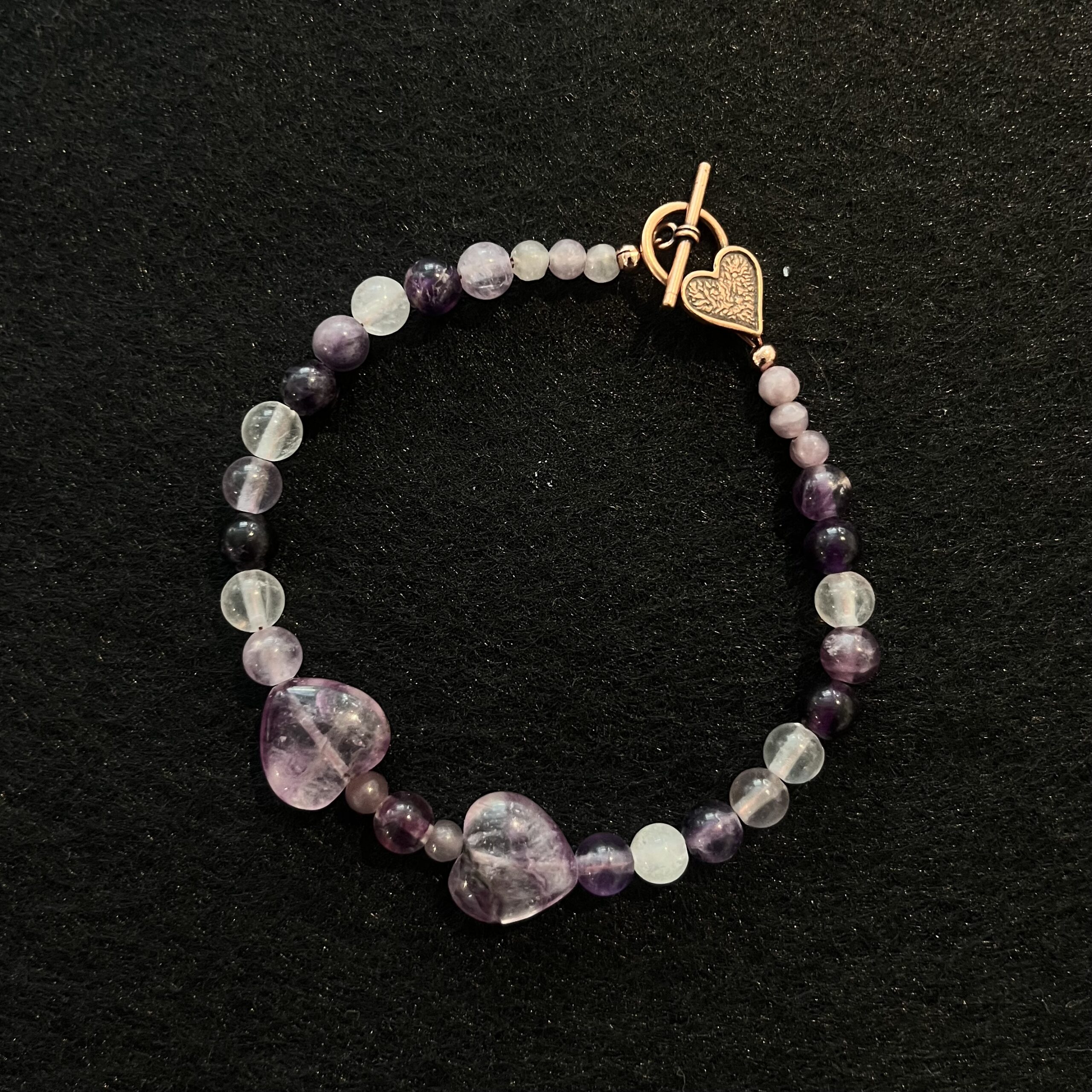 Purple Flourite Hearts Bracelet by Denise Hershey