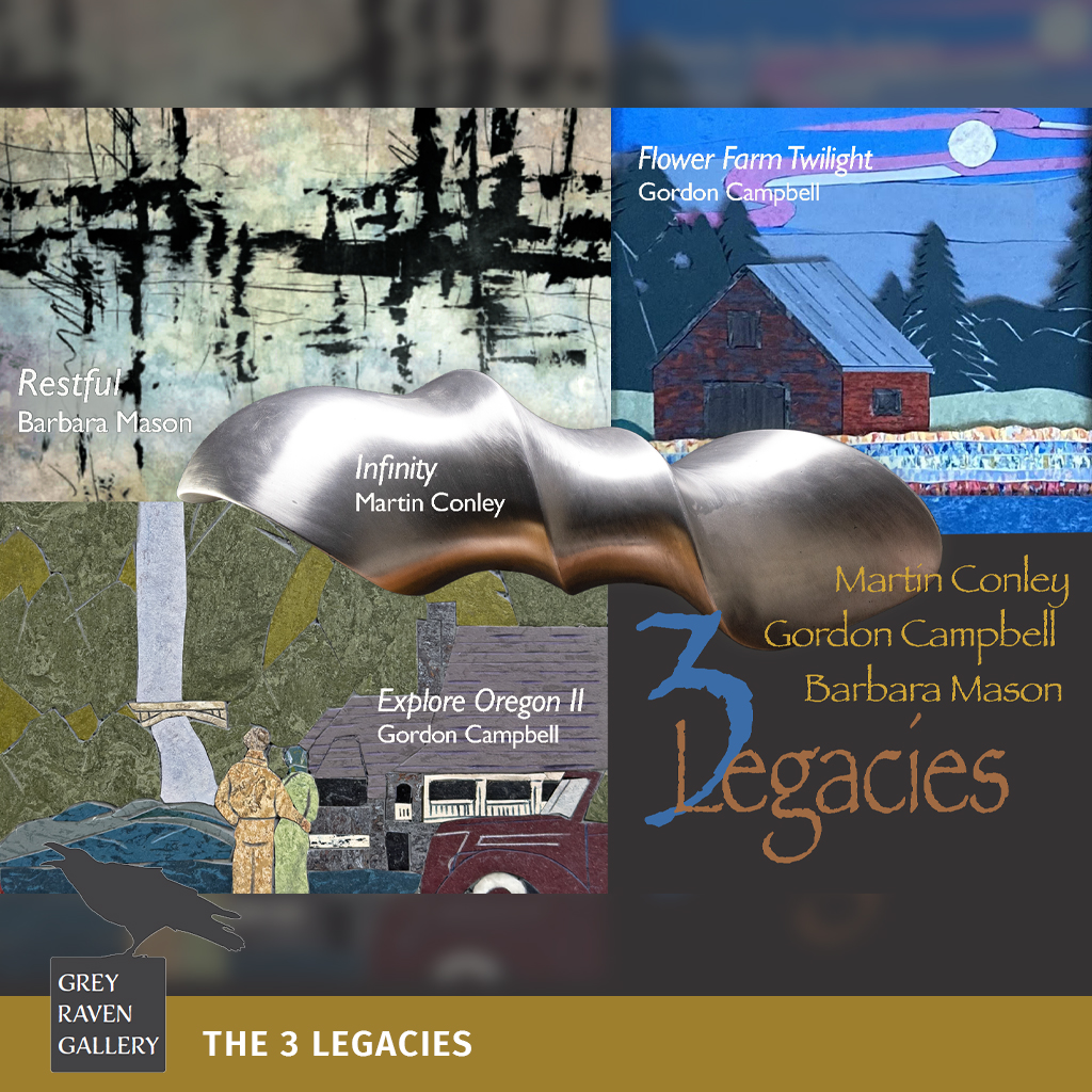 The 3 Legacies exhibition at Grey Raven Gallery featuring art by Martin Conley, Gordon Campbell and Barbara Mason.