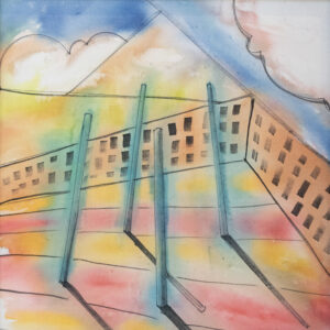 Blue Poles, acrylic painting by David Mosher